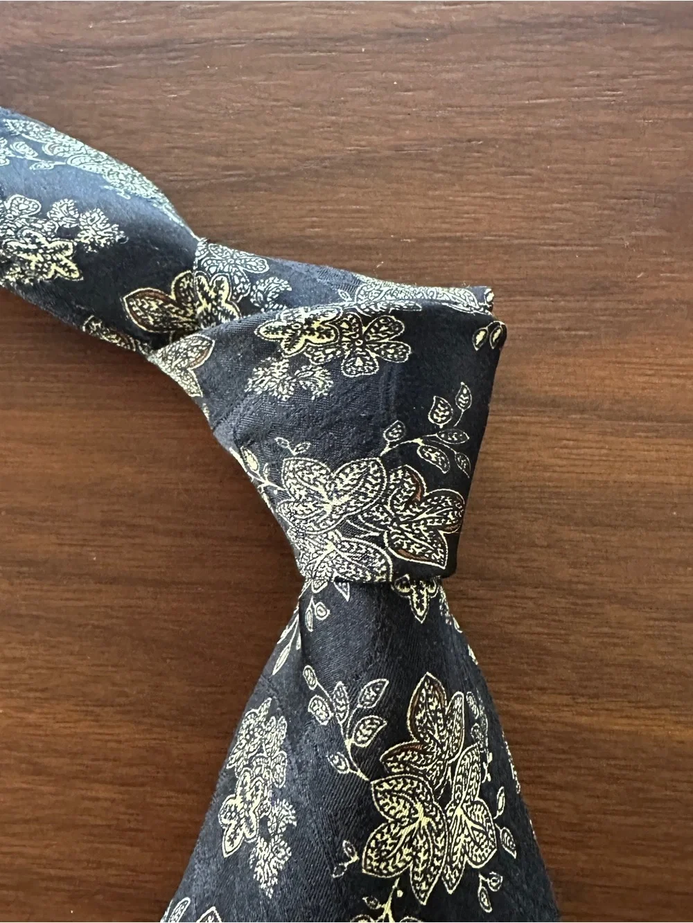 Stefano Ricci Black Tie with Cream and Gold Floral Motif